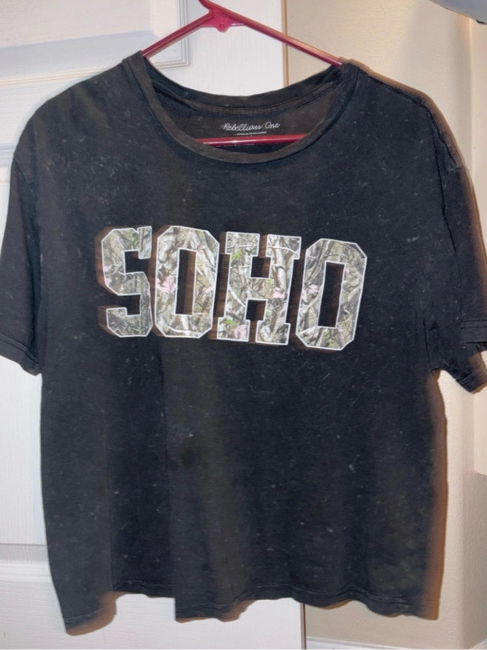 Rebellious One SOHO Graphic Tee - Black with Camo Lettering